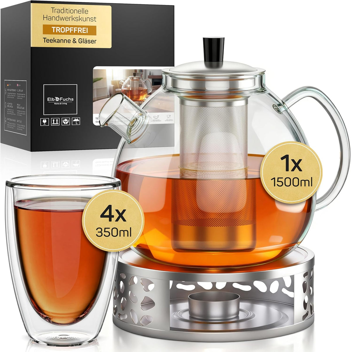 Doppelwandige Gläser & Teekanne VIENNA Kombi-Set (5-teilig)