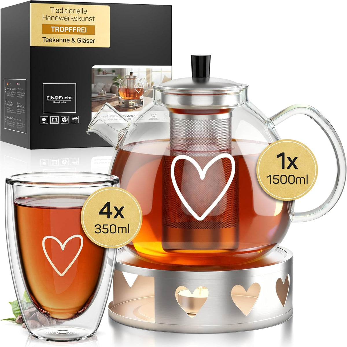 Doppelwandige Gläser & Teekanne PARIS Kombi-Set (5-teilig)