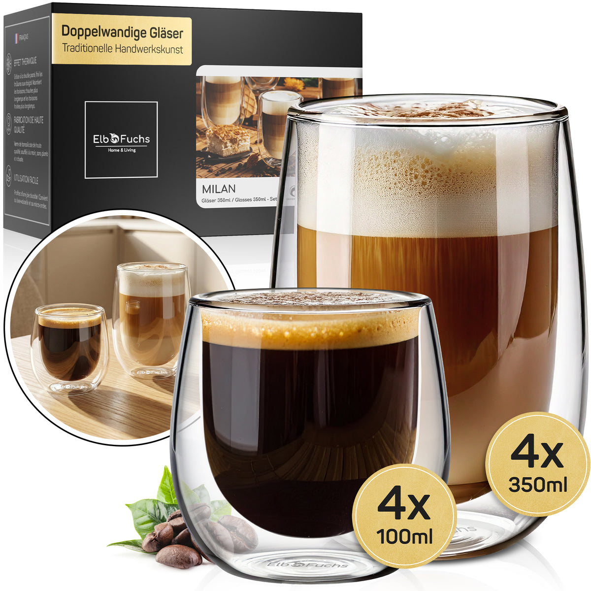Doppelwandige Gläser MILAN Kombi-Set (8-teilig)