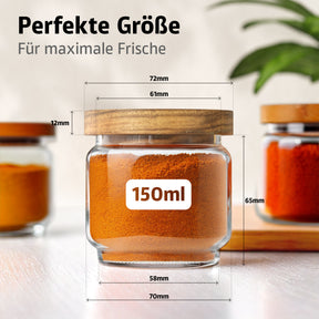 ElbFuchs Gewürzgläser Set | 12-teilig (150ml) mit Holzdeckel