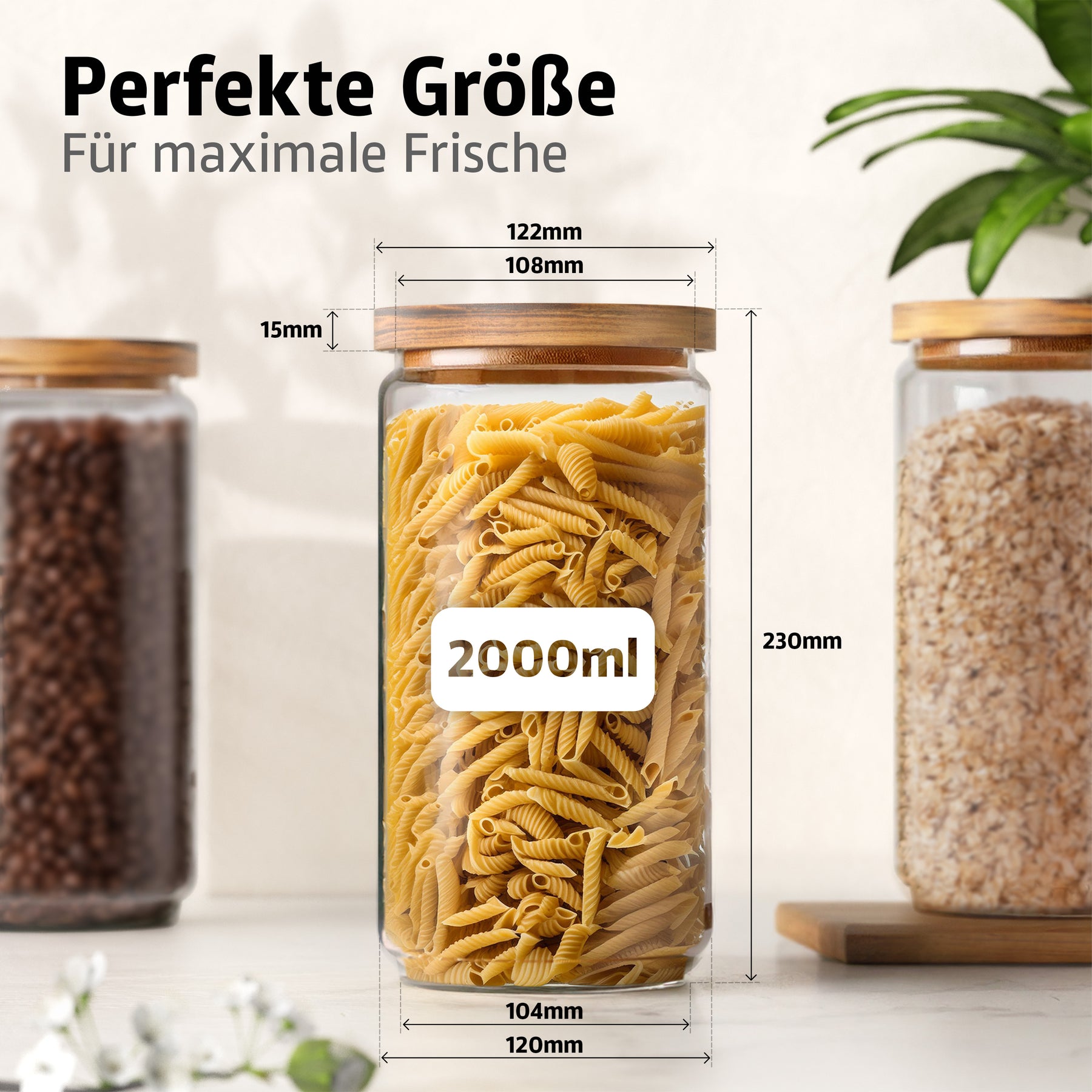 ElbFuchs Vorratsgläser Set | 4-teilig (2000ml) mit Holzdeckel