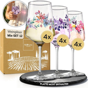 Weingläser MIX-SET Blumenmotive (12-teilig)