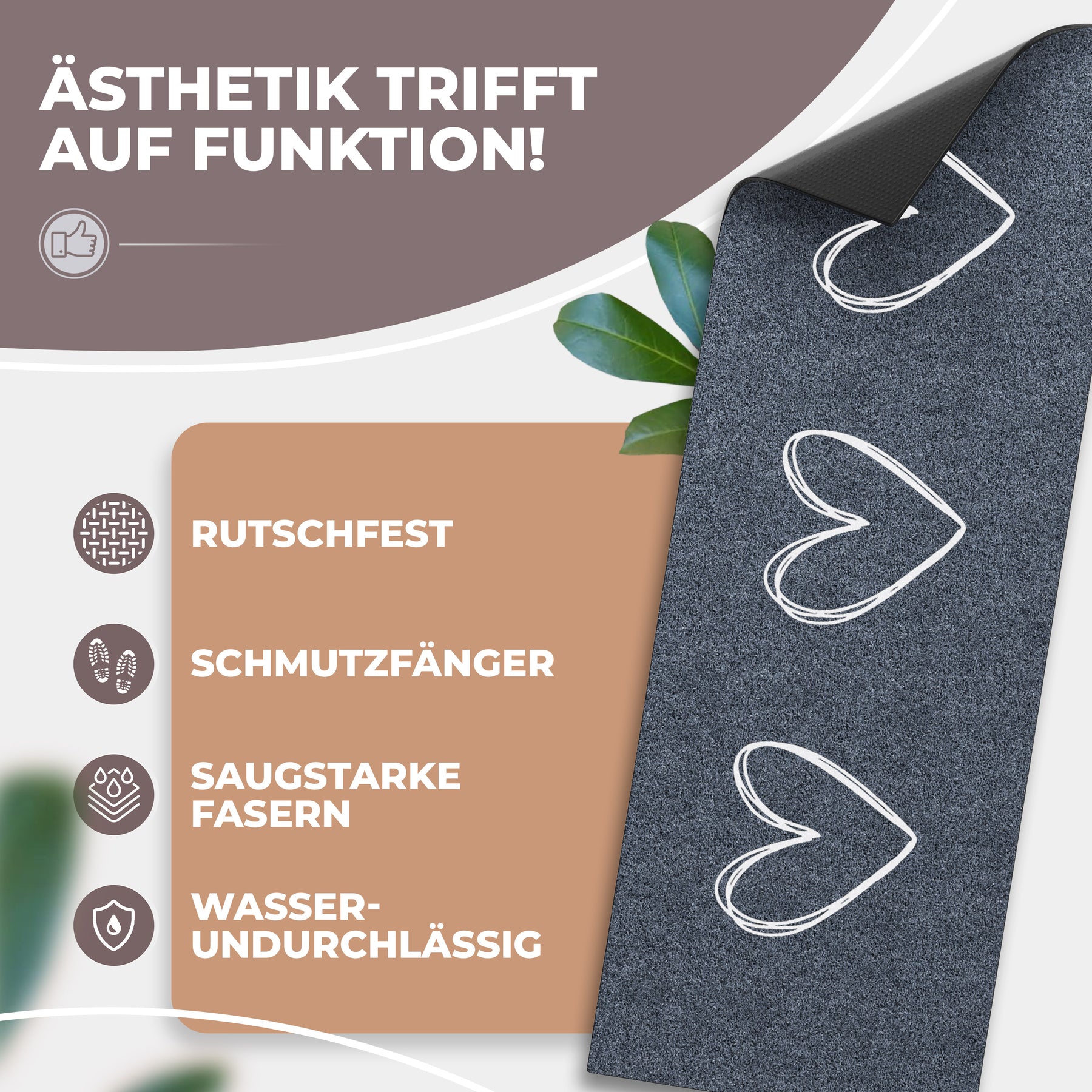 A2 Schuhparkplatz Fußmatte - Anthrazit 3 Herzen