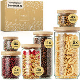 ElbFuchs Vorratsgläser Starter Set XL | 24-teiliges Set inkl. Pasta & Gewürz-Gläser