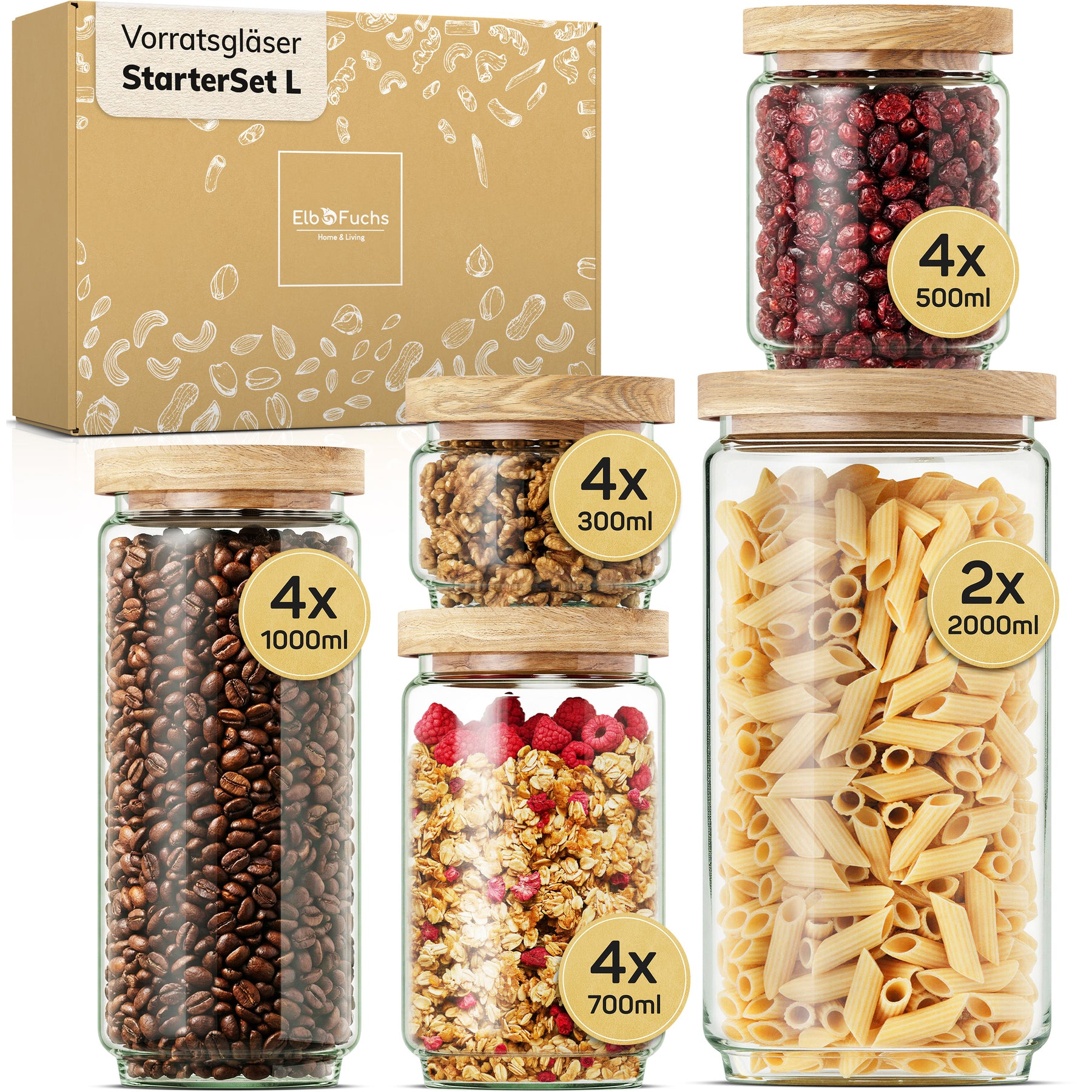 ElbFuchs Vorratsgläser Starter Set L | 18-teiliges Set