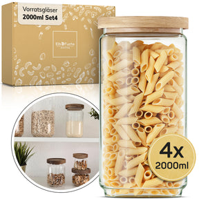 ElbFuchs Vorratsgläser Set | 4-teilig (2000ml) mit Holzdeckel