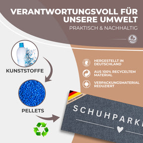schuhparkplatz fußmatte innen schuhmatte abtropfmatte schmal schuhunterlage schuhablage flur schuhmatte innen fussmatte schmal schuhteppich für innen abtropfmatte schuhe schuhablage schuhabtropfschale made in germany hergestellt in Deutschland nachhaltig aus recyceltem Material elbfuchs