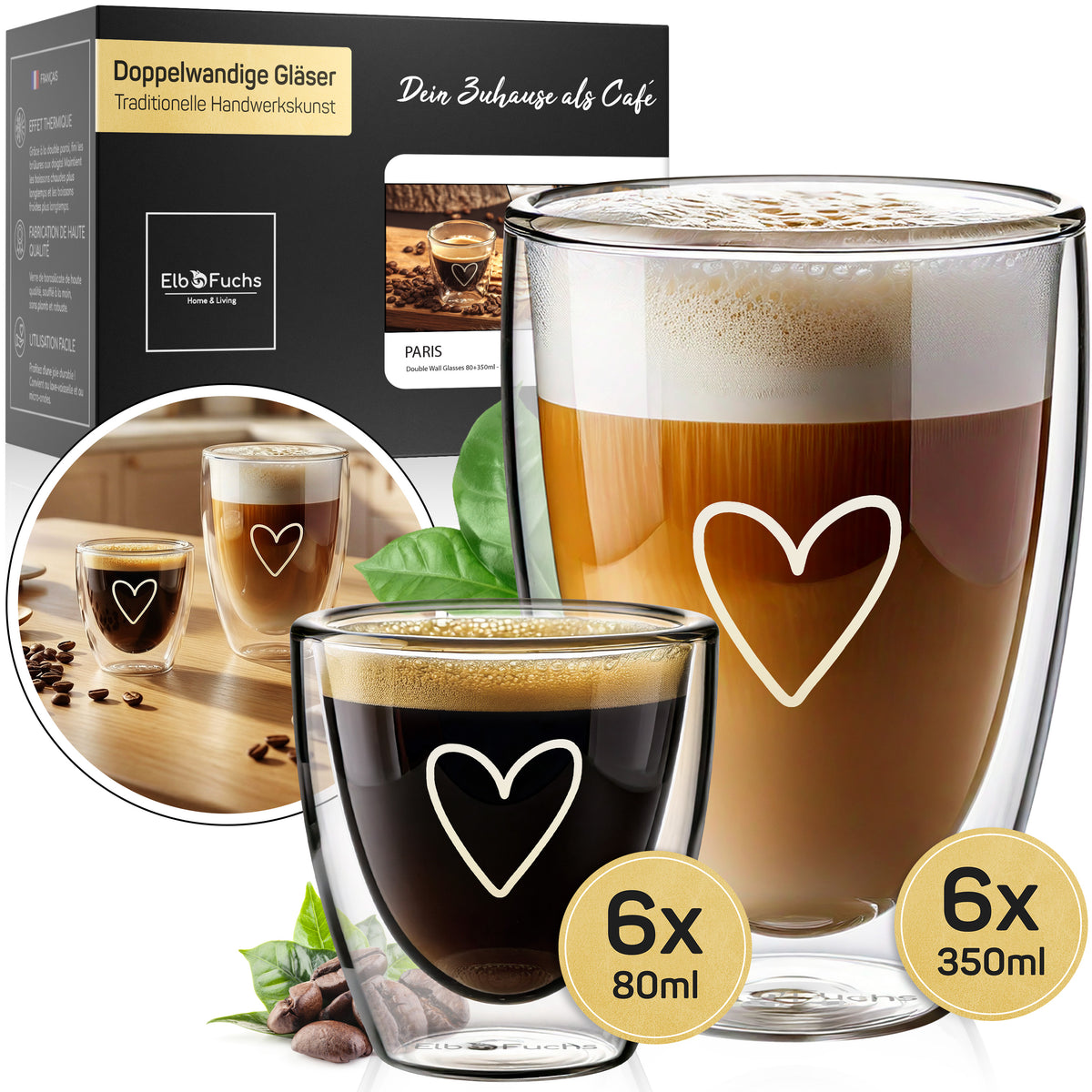 Doppelwandige Gläser PARIS Kombi-Set (12-teilig)