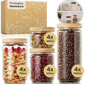 ElbFuchs Vorratsgläser Starter Set M | 16-teiliges Set mit Holzdeckel