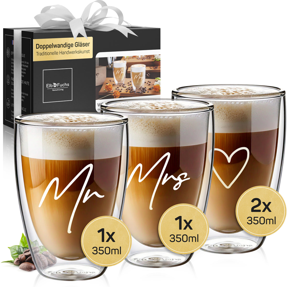 Doppelwandige Gläser WORDS MR & MRS (4-teilig)