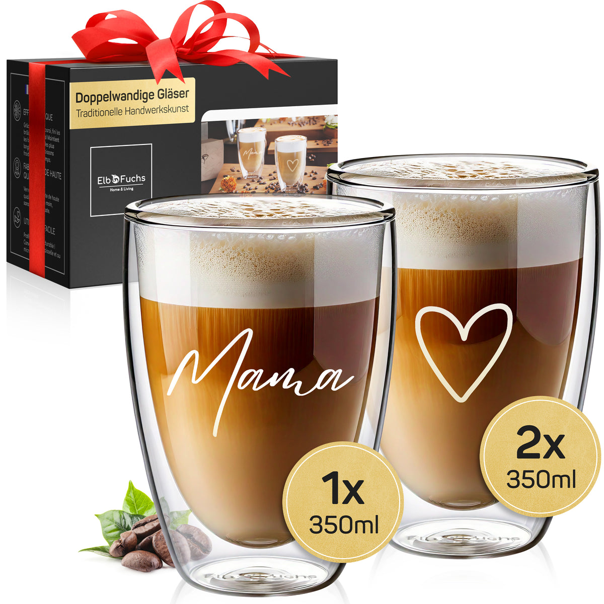 Doppelwandige Gläser WORDS Mama & PARIS (3-teilig)
