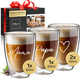 Doppelwandige Gläser WORDS Mama+Papa & Herzen (4-teilig)