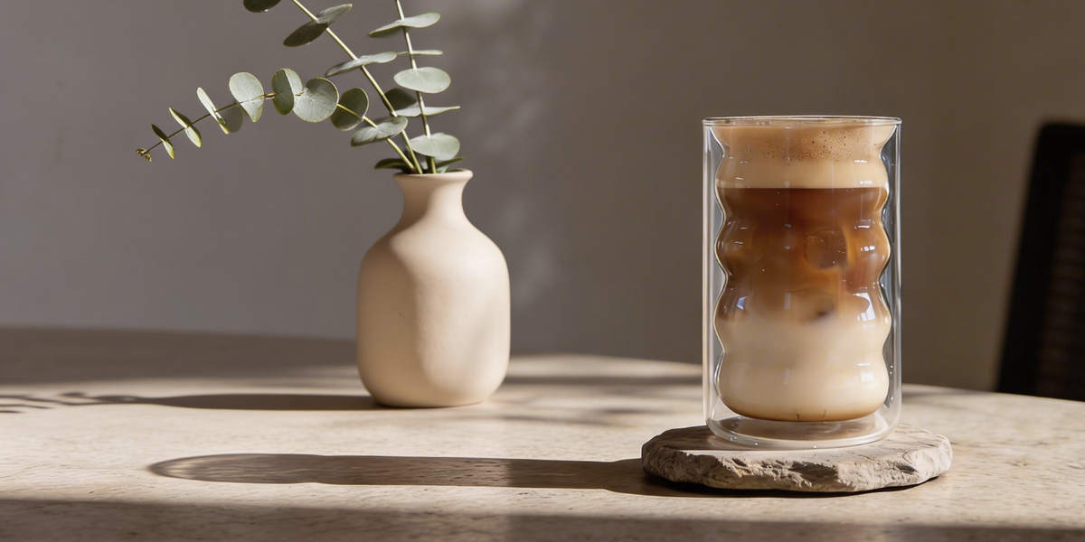 Doppelwandige Gläser LISBON 400ml  der Hamburger Marke ElbFuchs mit Wellenstruktur, ideal für Latte Macchiato, Kaffee, Eiskaffee, Cappuccino, Tee und Matcha.
