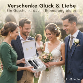 Hochzeitsgeschenk für das Brautpaar: Salz- und Pfeffermühlen Set Schwarz & Weiß in der Geschenkbox Glück & Liebe