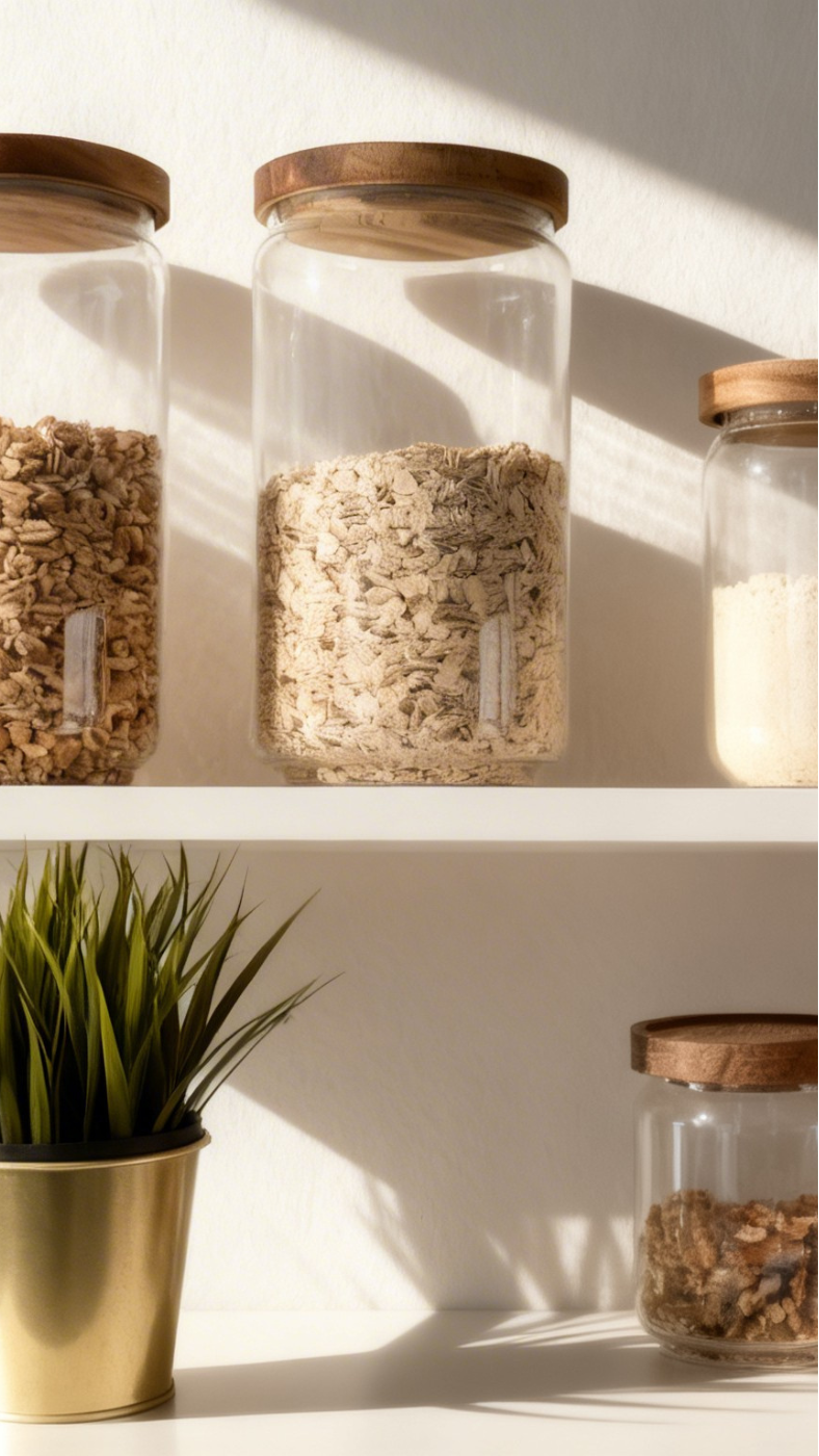 Hochwertiges Vorratsgläser-Set der Hamburger Marke ElbFuchs. Modell 'ECO' mit luftdichtem Holzdeckel für eine Zero-Waste-Küche. Ideal für eine Küche mit Ordnung und Stystem.